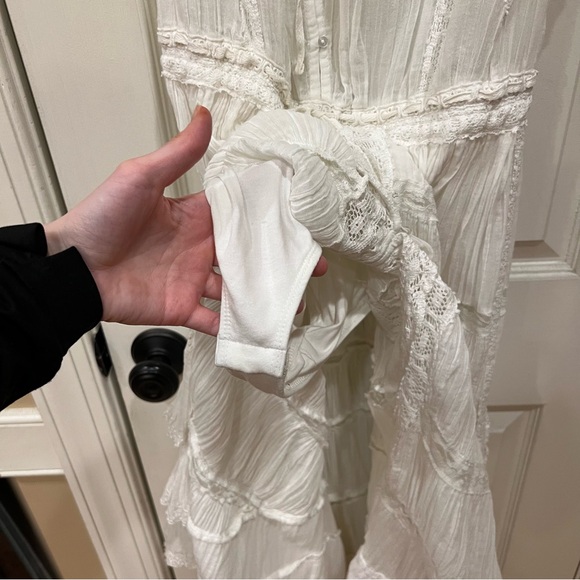 Free People Dolly Bodysuit Dress White Lace Maxi Ruffle Dress Boho Ethereal S - Picture 11 of 15